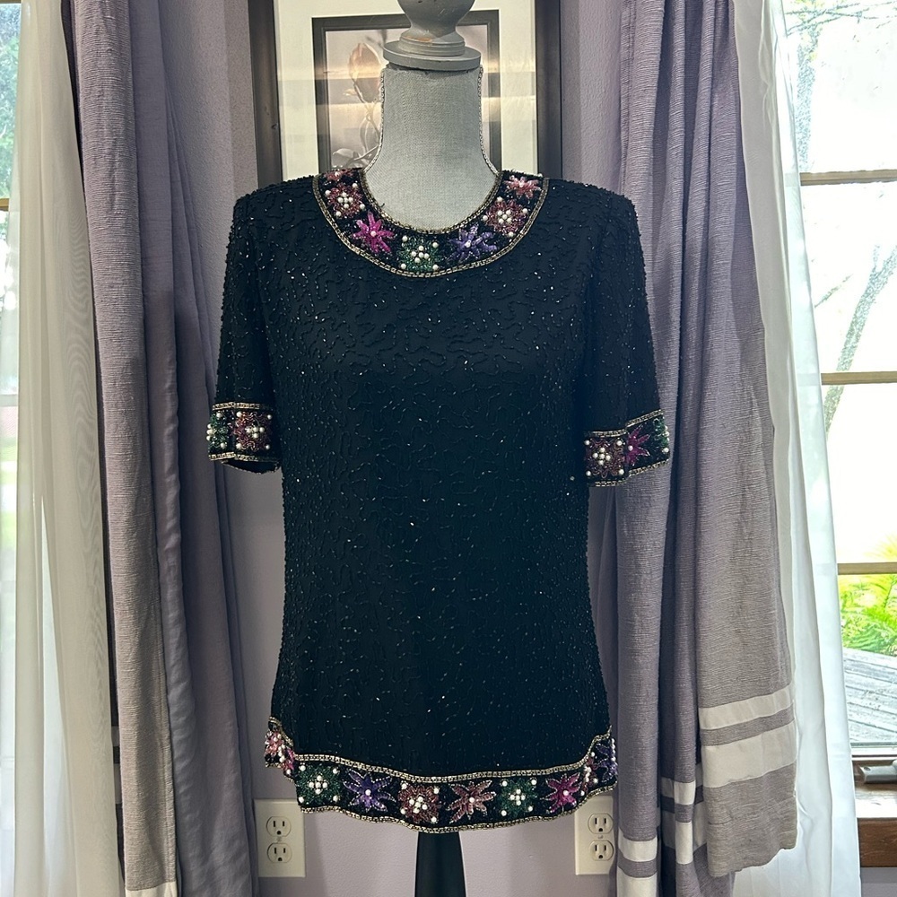 Vintage Laurence Kazar Silk Beaded Top